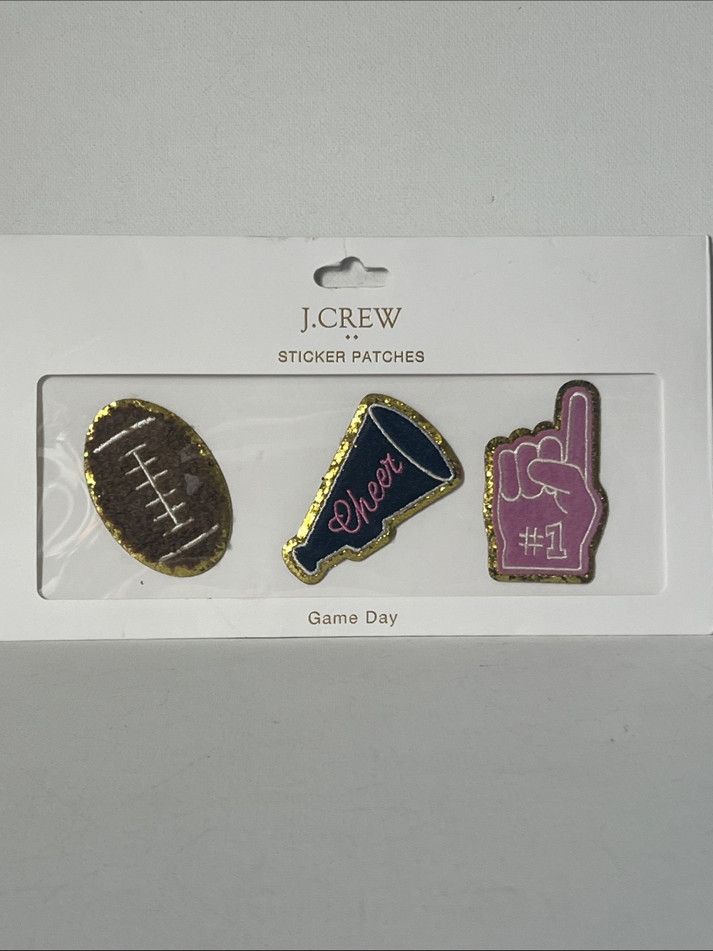 NWT J. Crew Gold-Trim Football, Navy Megaphone & Pink Foam Finger Patches